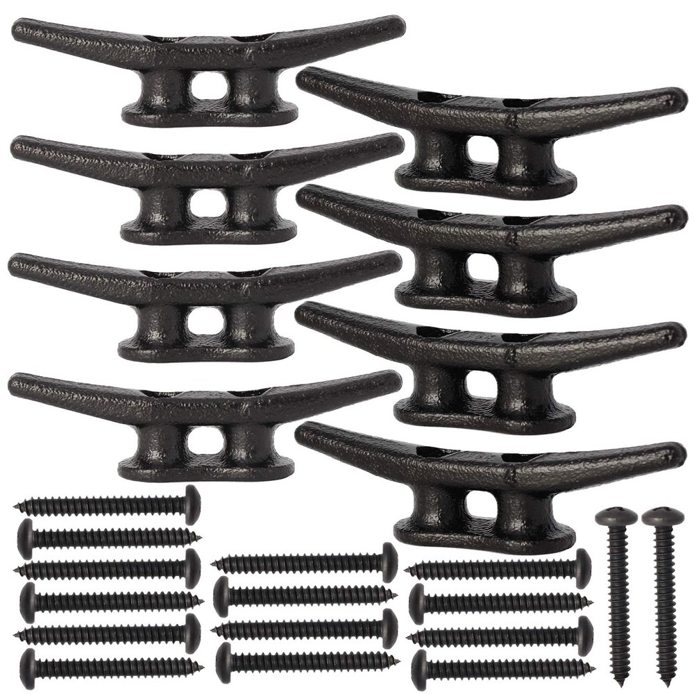 4 inch Electrophoretic Coated Black Dock Cleats Boat Cleats, Boat Dock Cleats Rope Cleat With Hardware Ideal for Boat, Decks, Piers for Tying up Boats,Marine Decor,Boat Ties,Cleats for Boat(8 Pack)