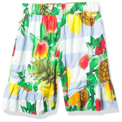 GUESS Girls' Big Soft Woven Ruffled Hem Pull on Shorts, Fruit Print, 16