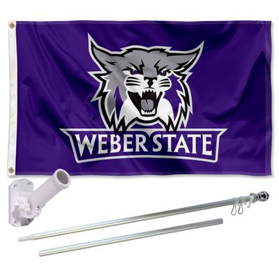 College Flags & Banners Co. Weber State Wildcats Flag and Pole Bracket Mount Bundle