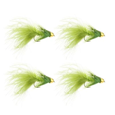 Wild Water Fly Fishing Cone Head Olive Wooly Buggers, Size 6, Qty. 4, for Deeper Water Fish, Trout, Pike, and Bass