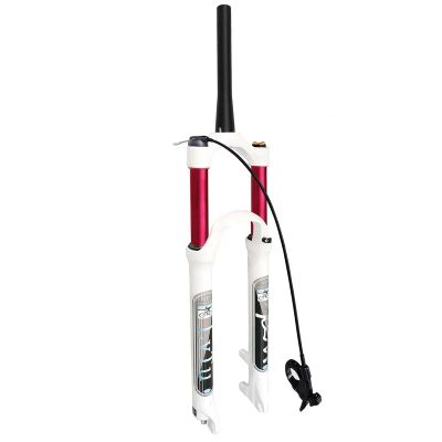 LvTu 26 27.5 29 inch Mountain Bike Suspension Fork, Disc Brake 1-1/8" Air Front Fork Straight/Tapered Steerer Lightweight Alloy 9mm QR (Color : Tapered Remote Lock, Size : 27.5 inch)