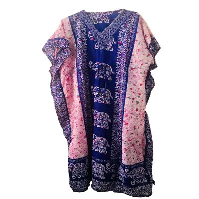 Gavya International Long Kaftan Dress for Women Elephant Caftan Kimono v-Neck Maxi Dress Loungwear Dress Nighty Swimsuit Cover Up Beach Dress Blue