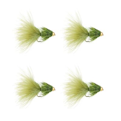 Wild Water Fly Fishing Cone Head Olive Wooly Buggers, Size 8, Qty. 4, for Deeper Water Fish, Trout, Pike, and Bass