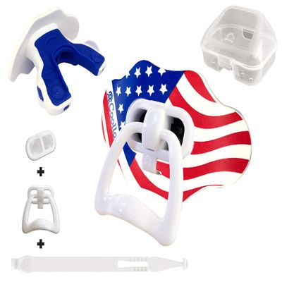 COOLLO SPORTS Football Mouth Guard Lip Guard 3-in-1 Transformer Pacifier Football Sports Lip Protector for Adults & Youth USA Flag & Fangs Mouthpiece (Case Included) (American Flag (Two Layers))