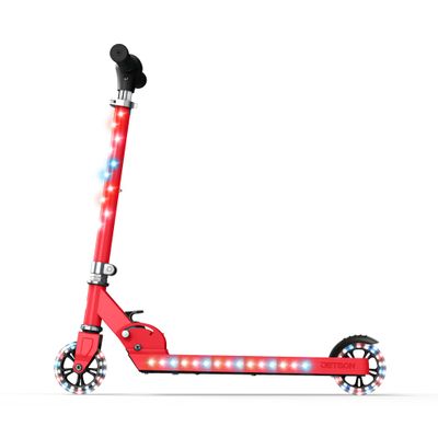 Jetson Scooters - Jupiter Kick Scooter (Red) - Collapsible Portable Kids Push Scooter - Lightweight Folding Design with High Visibility RGB Light Up LEDs on Stem, Wheels, and Deck