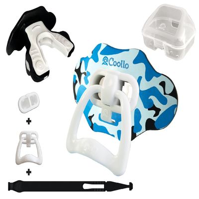 COOLLO SPORTS Football Mouth Guard Lip Guard 3-in-1 Transformer Pacifier Football Sports Lip Protector for Adults & Youth USA Flag & Fangs Mouthpiece (Case Included) (Camo -Blue (Two Layers))