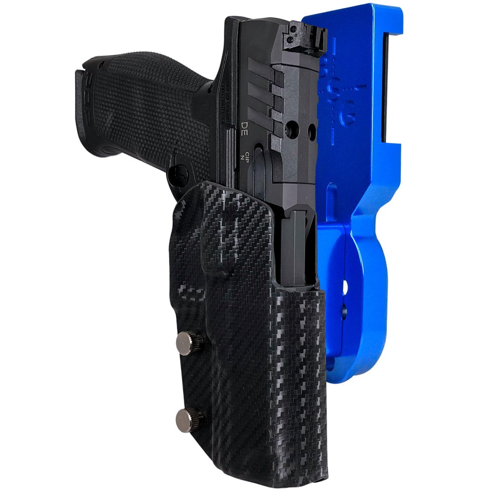 Pro Heavy Duty Competition Holster fits Walther PDP 4.5in (Polymer Frame) (Left-Hand Draw, Blue/Carbon Fiber)