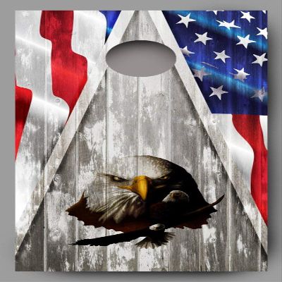 Lets Print Big Bald Multiple Eagle Combo on Wood Grain American Flag Cornhole Decal Wrap