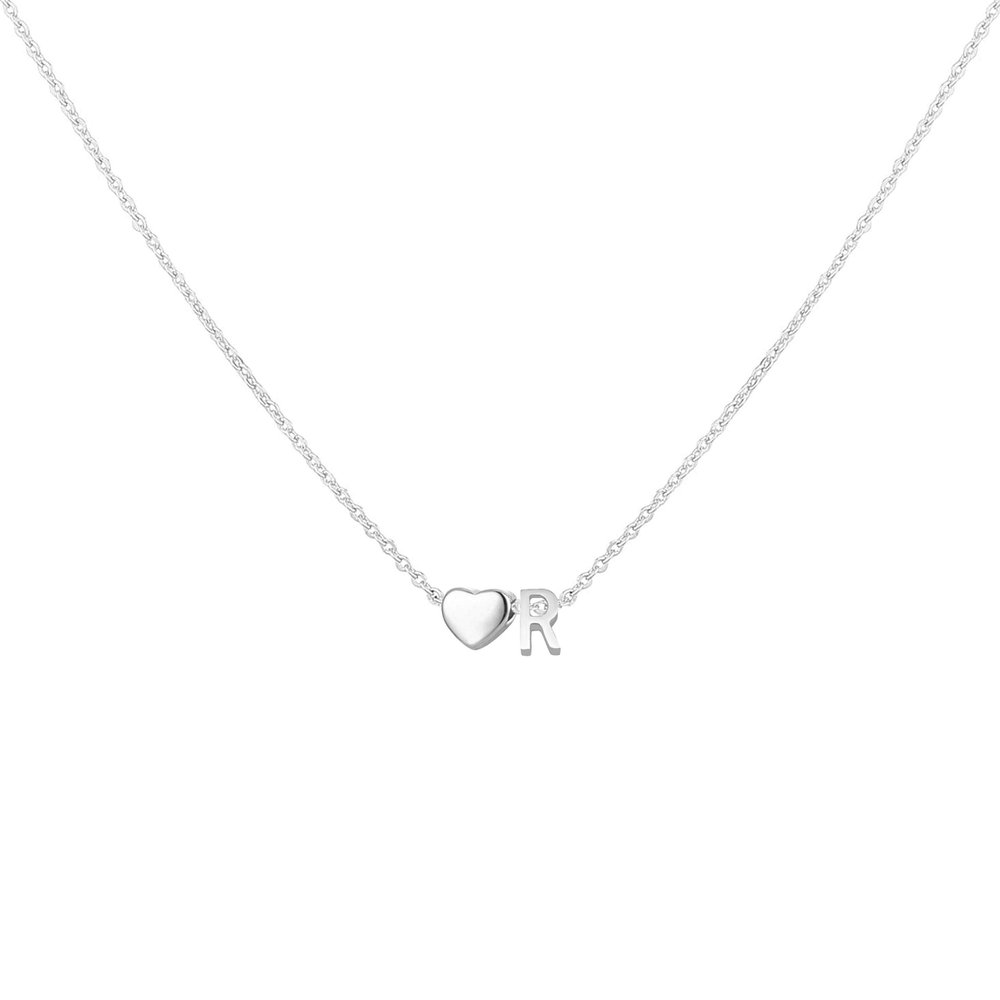 Glimmerst Heart Initial Necklace for Women Stainless Steel Tiny Heart Letter R Necklace Personalized Name Necklace