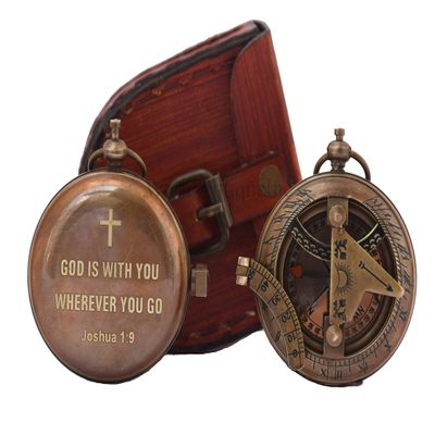 Engraved Sundial Compass - Vintage Personalized Compass- Antique Nautical Brass Compass for Men and Women, Gift for Birthday (Joshua 1:9)