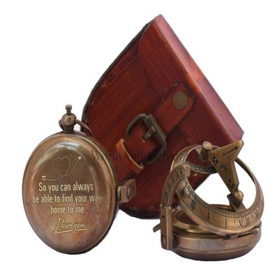 Engraved Personalized Baptism Compass - Antique Vintage Sundial Brass Compass, Poem Compass God is with You Wherever You Go Gift for Men, Father Gift, Daughter Gift