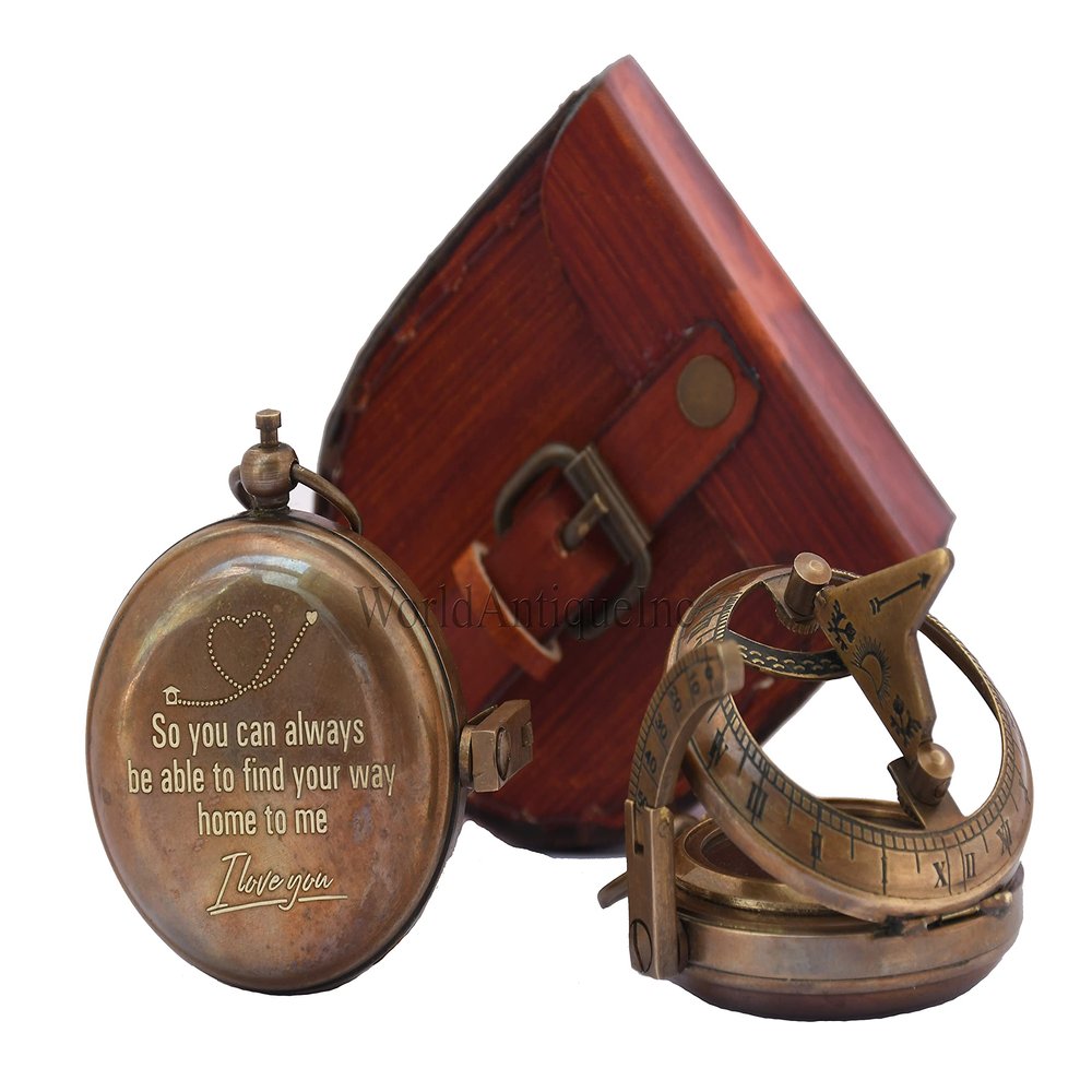 Engraved Personalized Baptism Compass - Antique Vintage Sundial Brass Compass, Poem Compass God is with You Wherever You Go Gift for Men, Father Gift, Daughter Gift