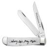 Case XX WR Pocket Knife Mini Trapper Worry Less, Pray More Natural Smooth Bone Item #60869 - (6207 SS) - Length Closed: 3 1/2 Inches Closed view 1