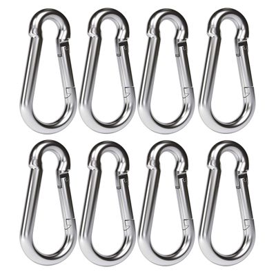 dimok Heavy Duty Carabiner Clips Stainless Galvanized Carbon Steel Spring Snap Hook Set for Camping Swing Boating Hammock Hiking 3 1/2 Inch (Silver 8 Set)