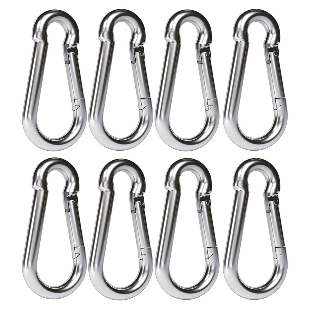 dimok Heavy Duty Carabiner Clips Stainless Galvanized Carbon Steel Spring Snap Hook Set for Camping Swing Boating Hammock Hiking 3 1/2 Inch (Silver 8 Set)