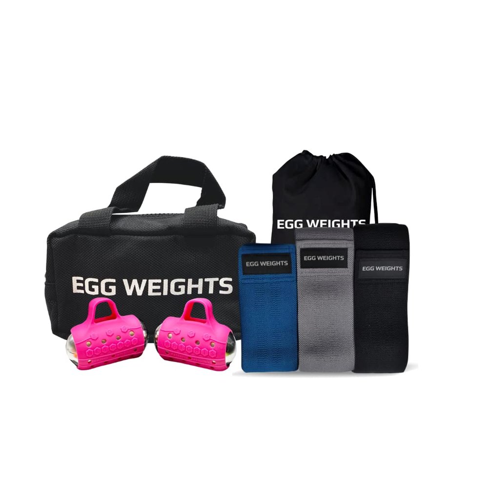 Cardio Max 3.0 lb Hand Dumbbell Set of 2 (1.5 lb Each Egg Weight) + Fabric Resistance Bands Set of 3 for Fitness, Workout, Shadowboxing, Yoga, and More for Men and Women (Pink)