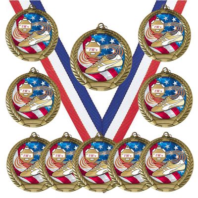 10 Pack of Track Gold Medals Trophy Award with Neck Ribbons MY521