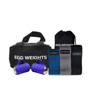 Cardio Max 3.0 lb Hand Dumbbell Set of 2 (1.5 lb Each Egg Weight) + Fabric Resistance Bands Set of 3 for Fitness, Workout, Shadowboxing, Yoga, and More for Men and Women (Purple)