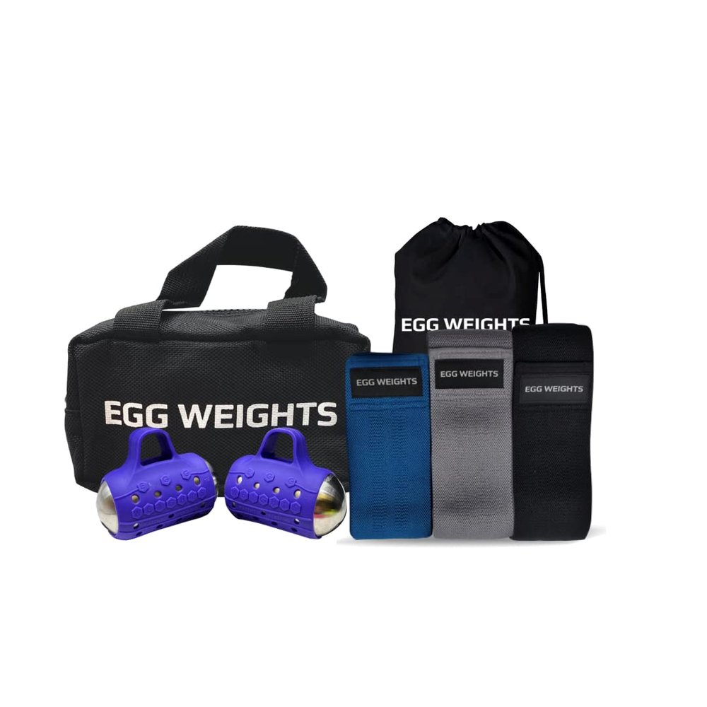 Cardio Max 3.0 lb Hand Dumbbell Set of 2 (1.5 lb Each Egg Weight) + Fabric Resistance Bands Set of 3 for Fitness, Workout, Shadowboxing, Yoga, and More for Men and Women (Purple)