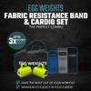 Cardio Max 3.0 lb Hand Dumbbell Set of 2 (1.5 lb Each Egg Weight) + Fabric Resistance Bands Set of 3 for Fitness, Workout, Shadowboxing, Yoga, and More for Men and Women (Lime Green) view 2
