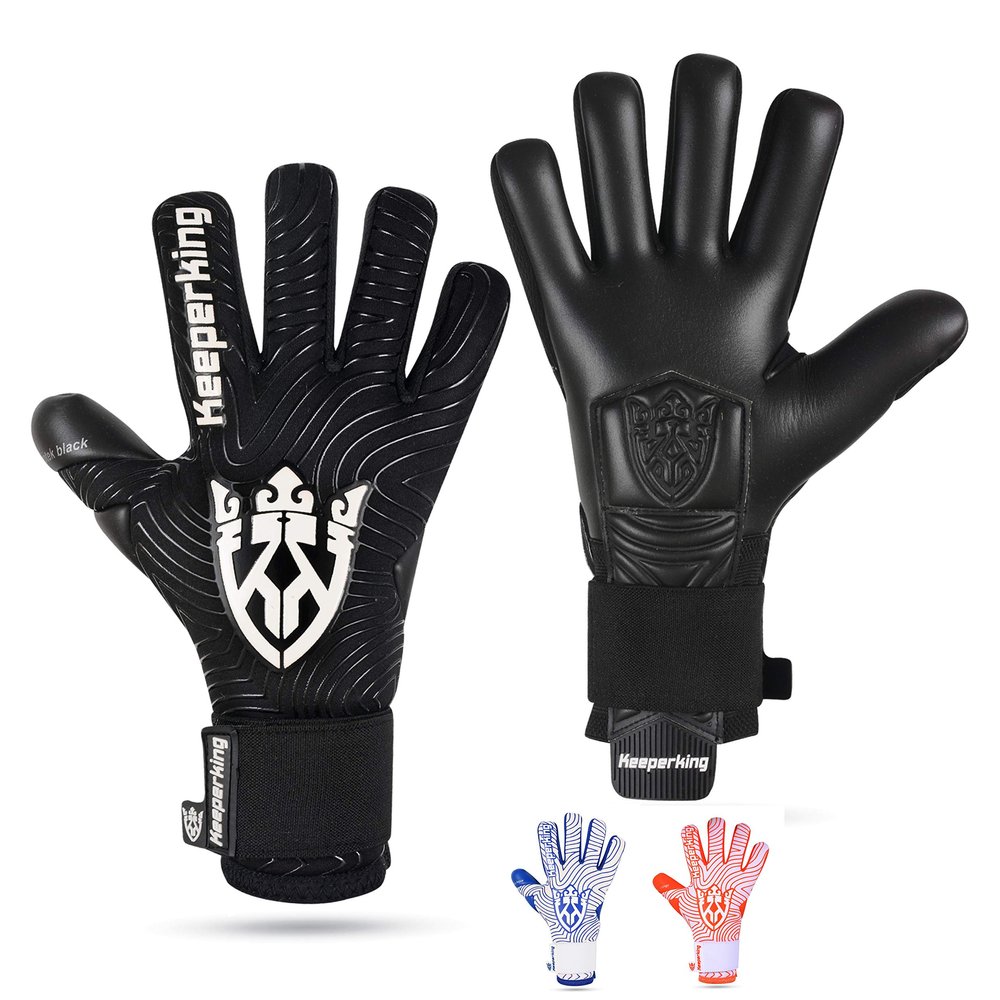 Keeperking Goalkeeper Gloves for Adults Football Gloves Men's Inner Seam Professional Grip 4 mm Secure Fit Unisex (6, E.Black Neg)