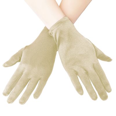 EORUBE Short Opera Satin Gloves for Women - Wrist Length Banquet Tea Party Halloween Costume (Smooth 8.6" - Champagne)
