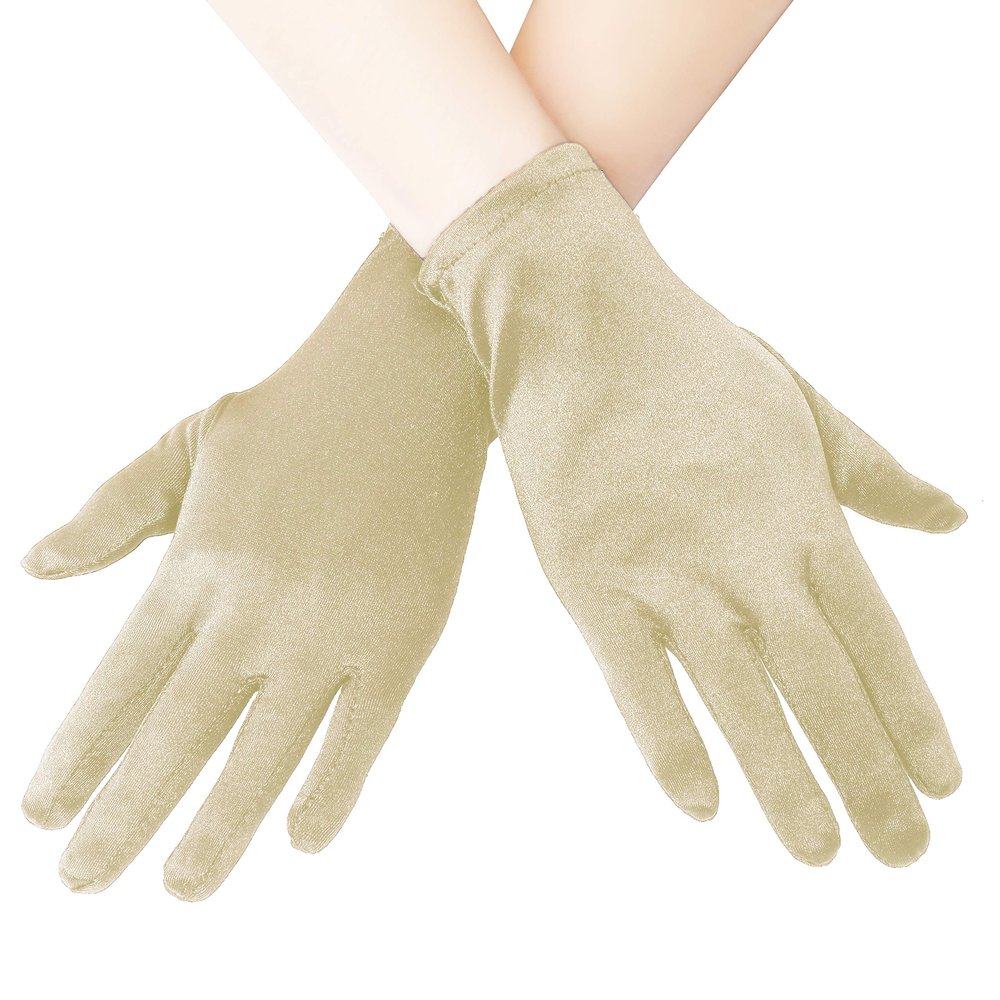 EORUBE Short Opera Satin Gloves for Women - Wrist Length Banquet Tea Party Halloween Costume (Smooth 8.6" - Champagne)