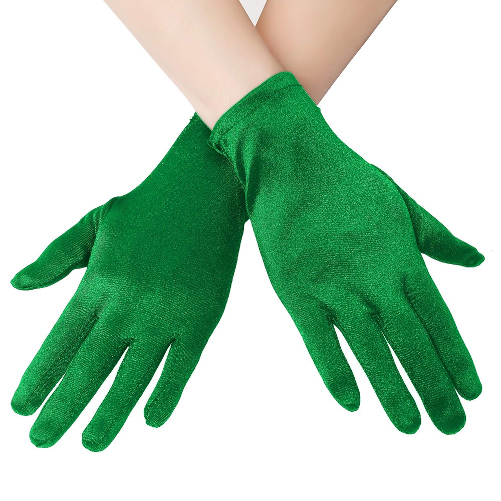 EORUBE Short Opera Satin Gloves for Women - Wrist Length Banquet Tea Party Halloween Costume (Smooth 8.6" - Green)