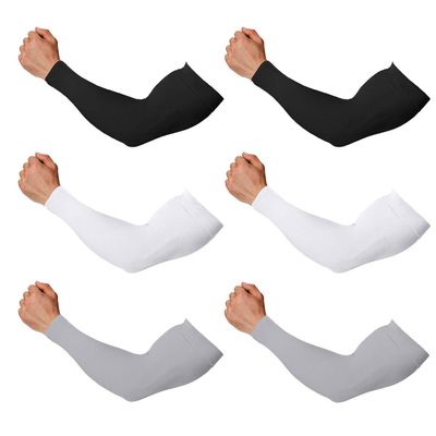 Arm Sleeves for Men and Women, Sleeve to Cover Arms for Men and Women, UV Protection Cooling 6-Pairs Anti-Slip Compression Sun Sleeves for Outdoor Sports Black+White+Grey