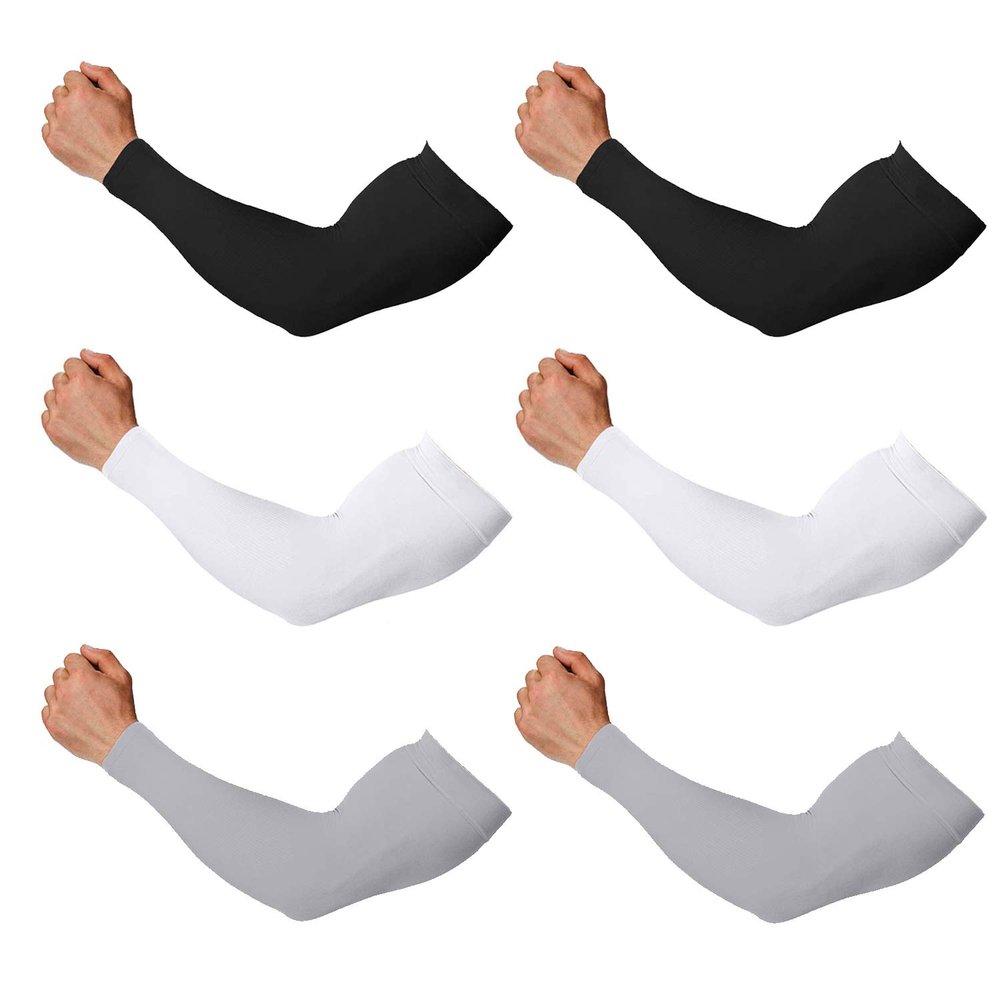 Arm Sleeves for Men and Women, Sleeve to Cover Arms for Men and Women, UV Protection Cooling 6-Pairs Anti-Slip Compression Sun Sleeves for Outdoor Sports Black+White+Grey