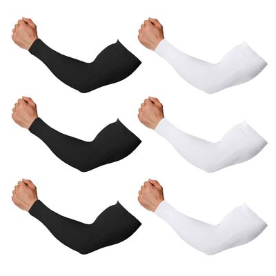 Feeke Arm Sleeves for Men and Women, Sleeve to Cover Arms for Men and Women, UV Protection Cooling, 6-Pairs Anti-Slip Compression Sun Sleeves for Outdoor Sports Black+White