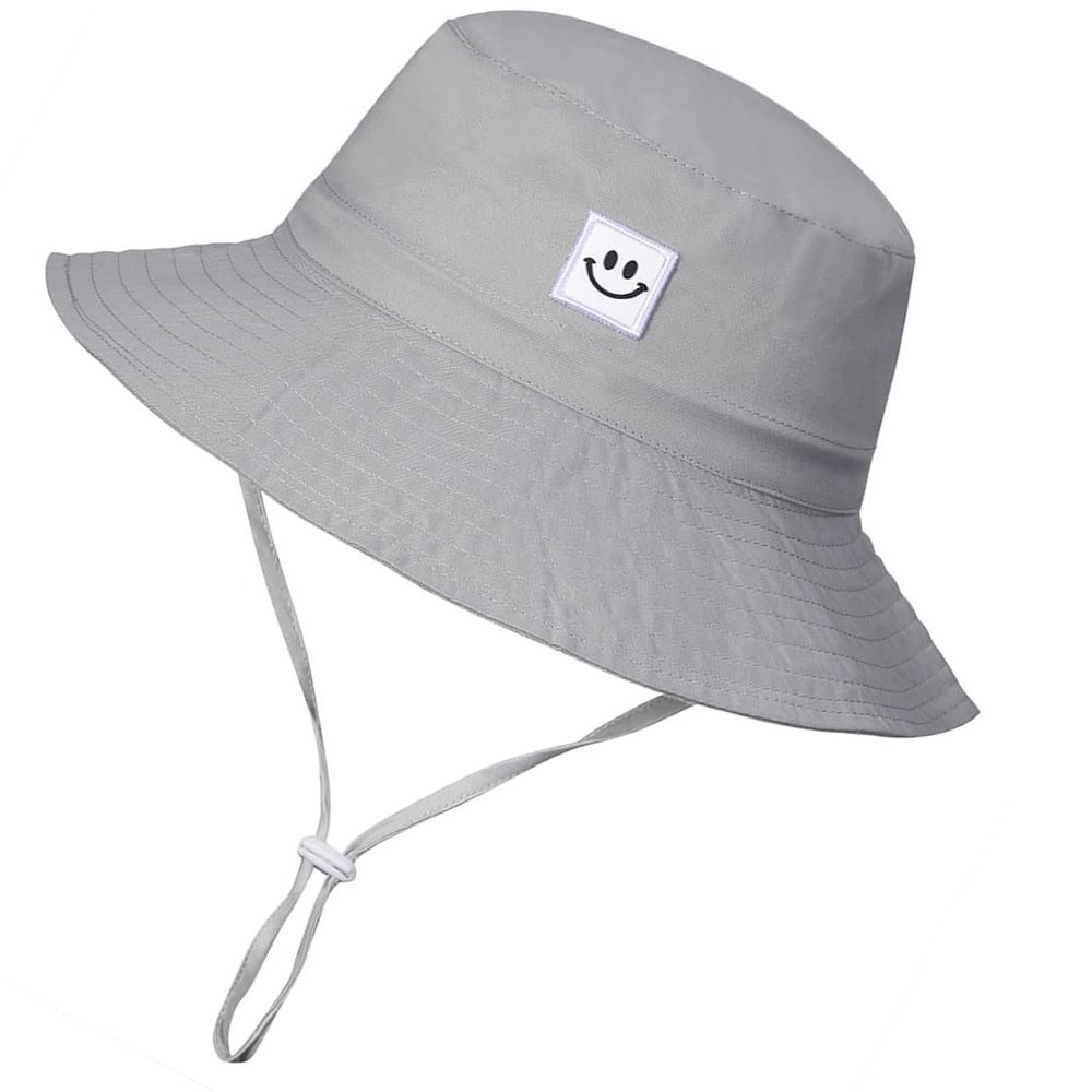 Baby Sun Hat Toddler Bucket Hat for Boys 2-7 Years Smile Face Grey
