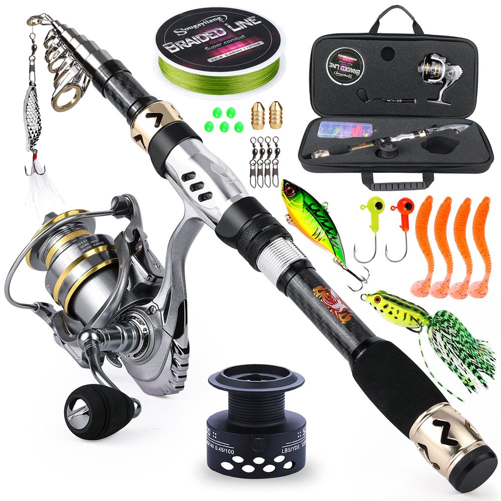 Sougayilang Telescopic Fishing Pole with Spinning Reel Portable Fishing Rod Reel Combos -2.1M/6.89Ft