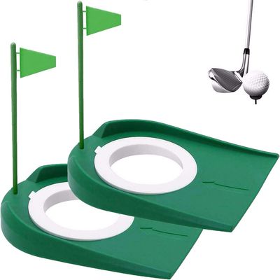 Golf Putting Cup and Flag Putt Training Hole All-Direction Surface Regulation Practice Cups for Men Women Kids Indoor Outdoor Home Office Backyard Golfing (2 Pcs Green Cup with Green Flag)