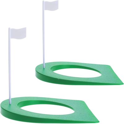Golf Putting Cup and Flag Putt Training Hole All-Direction Surface Regulation Practice Cups for Men Women Kids Indoor Outdoor Home Office Backyard Golfing (2 Pcs Green Cup with White Flag)