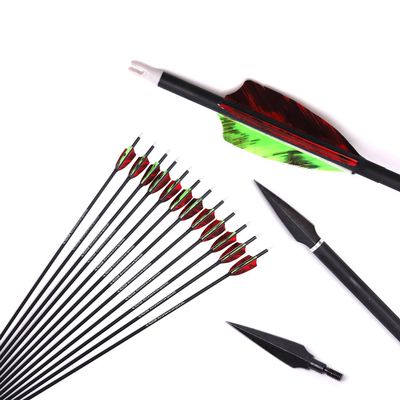 28 Inch Arrow 500 Spine Arrow Target Practice Arrow Hunting Arrow Carbon Arrows Compound Bow Recurve Bow Adult Youth Archery Indoor Outdoor Shooting Broadhead Tip 12pc Red