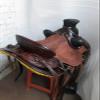 Leather Ride Tan Leather Western Fully Tooled Show Saddle with Silver Corner & Canchos view 2
