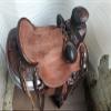 Leather Ride Tan Leather Western Fully Tooled Show Saddle with Silver Corner & Canchos view 3
