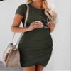 BTFBM Women Ruched Short Sleeve Bodycon Tshirt Dress,Solid Army Green,XL view 3