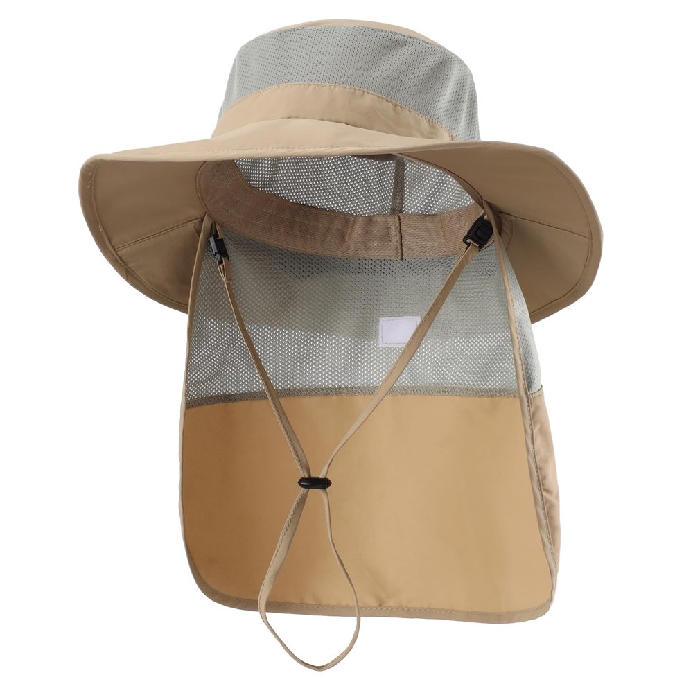 Home Prefer Kids Sun Hat Wide Brim UPF 50+ Boys Sun Protection Hat Summer Bucket Hat with Neck Flap Khaki