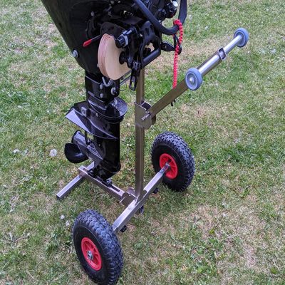Portable Outboard Boat Motor Transport Trolley, Extended Wheelbase, Additional Top Wheels, Stainless Steel, 100 kg