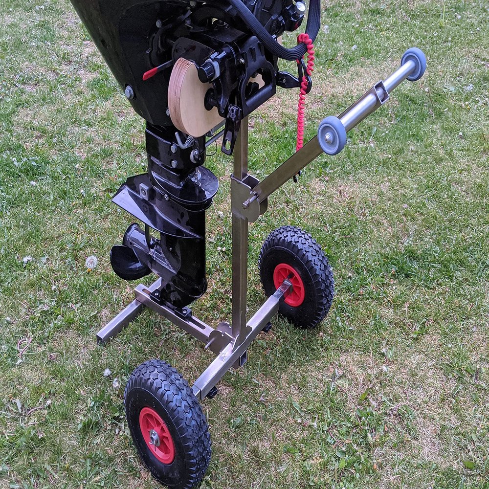 Portable Outboard Boat Motor Transport Trolley, Extended Wheelbase, Additional Top Wheels, Stainless Steel, 100 kg