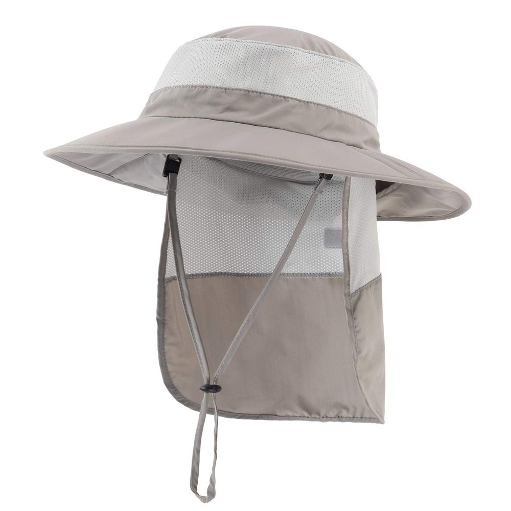 Home Prefer UPF 50+ Boys Sun Hat with Neck Flap Wide Brim Summer Beach Hat Kids Safari Hat Light Grey