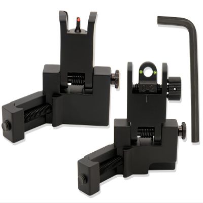 45 Degree Offset Flip Up Iron Sights, Rapid Transition Backup Fiber Optics Iron Sights Low Profile Front and Rear Sights with Red and Green Dots Compatible with Picatinny Weaver Rails