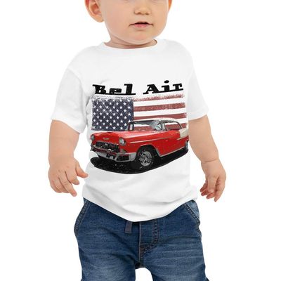 1955 Chevy Bel Air American Classic Antique Car Baby Jersey Short Sleeve Tee White