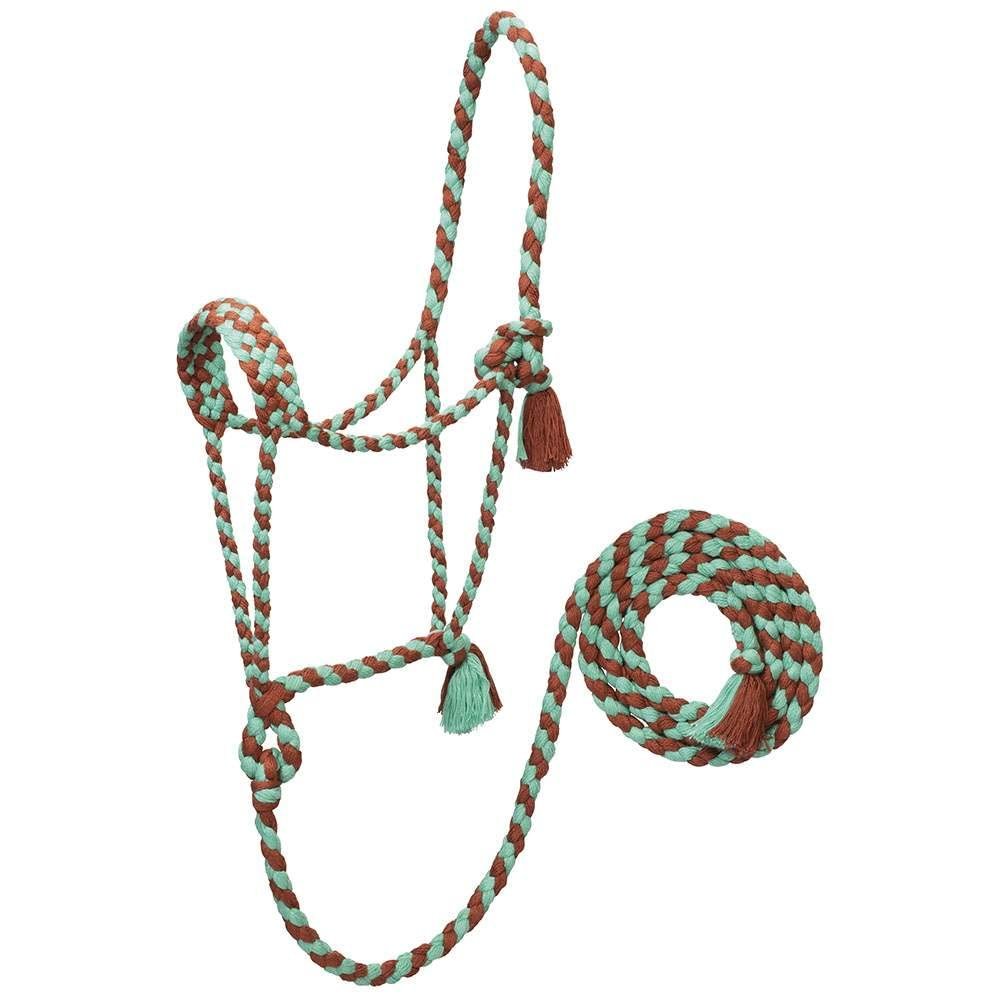 EcoLuxe Braided Rope Halter with 8ft Lead Green/Cinnamon N/A