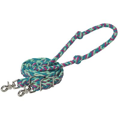 EcoLuxe Bamboo 8ft Flat Barrel Reins Turq/Rasp/Green N/A