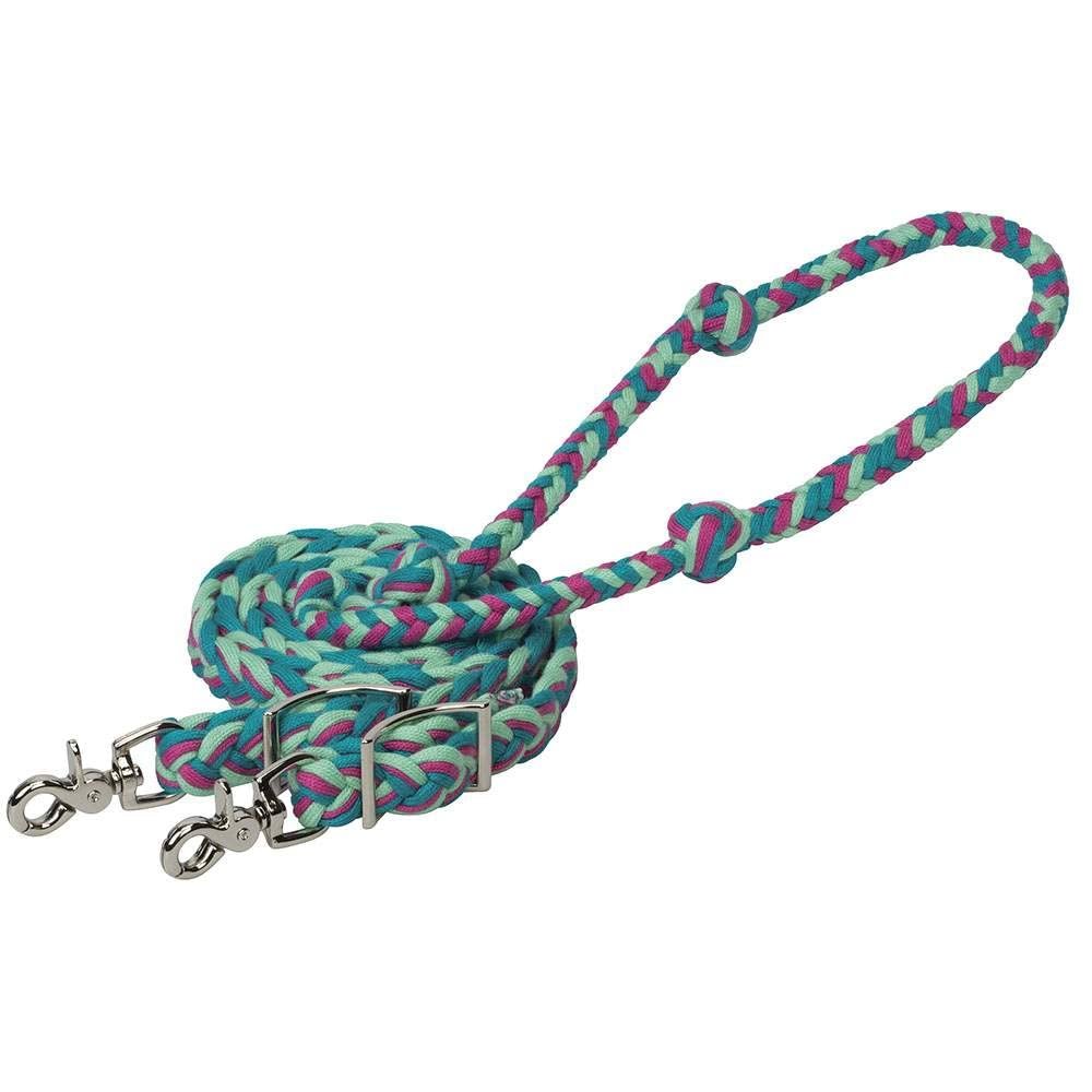 EcoLuxe Bamboo 8ft Flat Barrel Reins Turq/Rasp/Green N/A