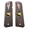 Compatible Replacement for 1911 Colt Full Size Double Diamond Checkered Rosewood w/Large Gold Eagle Medallions Over Black Background Bonus 4 Gold Screws view 1