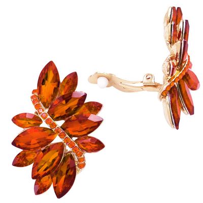 Rosemarie Collections Women's Dazzling Crystal Marquis Leaf Cluster Statement Clip On Earrings, 1.87" (Orange Crystal Gold Tone)